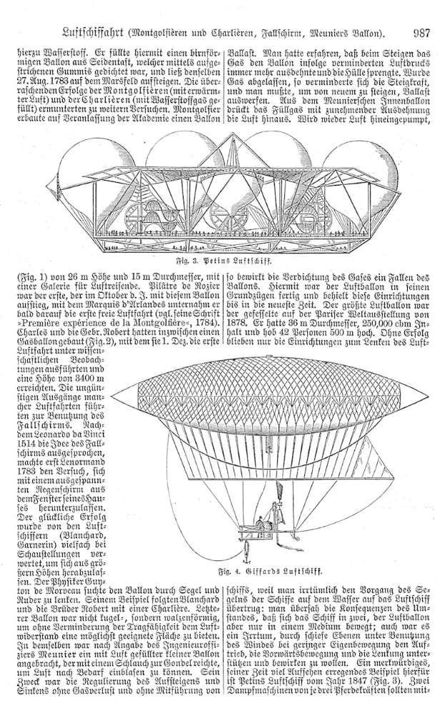 Ein altes Buch mit einer Zeichnung eines 19. Jahrhundert-Luftschiffs