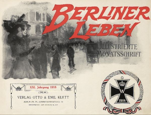 Alter Buchumschlag mit 'Berliner Leben'-Text, militärischem Logo und Gruppenbild