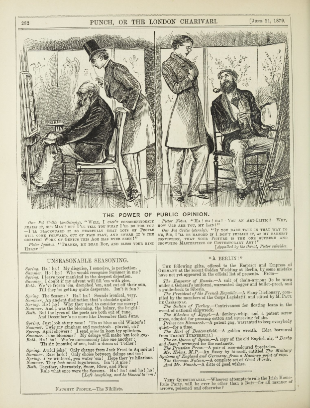 Ein altes Buchcover mit einem Mann in einem Anzug sitzend in einem Stuhl mit ernstem Gesichtsausdruck und einer Frau daneben stehend, die nachdenklich aussieht, mit der Überschrift "Die Macht der öffentlichen Meinung" auf der Seite.