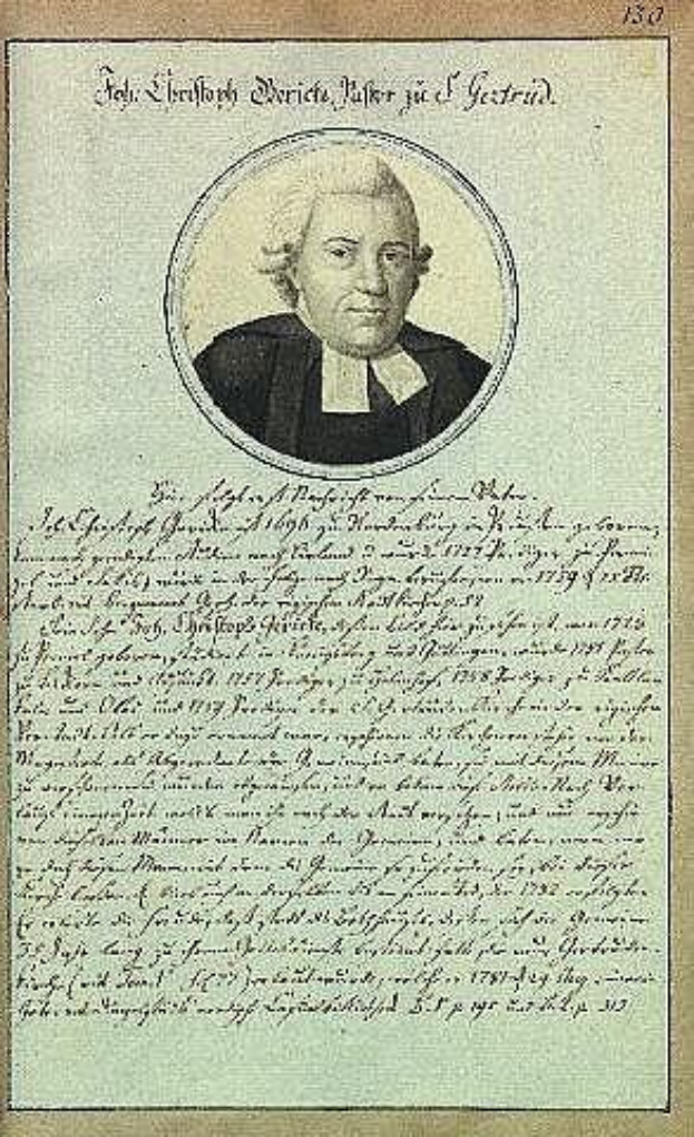 Porträt von Johann Wolfgang von Goethe in schwarzer Robe, identifiziert als erster deutscher Bundeskanzler der Bundesrepublik Deutschland, auf einem alten Dokument aus dem Jahr 1789 mit sichtbarem Text.