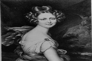 Schwarzes und weißes Porträt von Maria Feodorovna von Russland in einem Kleid, mit dunklem Hintergrund, direkt in die Kamera schauend mit einem sanften Ausdruck.