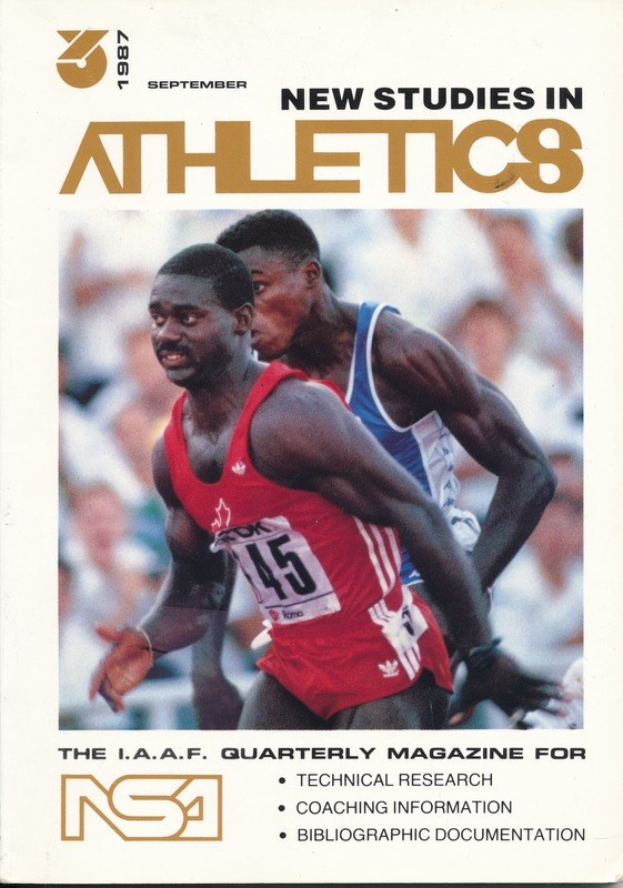 Cover eines Buches mit dem Titel "New Studies in Athletics September 1987" mit zwei Personen auf dem Umschlag.