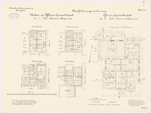 Ein detaillierter Grundrissplan des ehemaligen Kanzleramtes mit ausführlichen Texten und Layoutangaben.