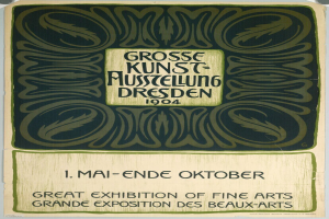 Plakat für die Große Kunstausstellung an der Grand Exposition des Beaux-Arts in Dresden, Deutschland, 1904, mit markanter Textwerbung.