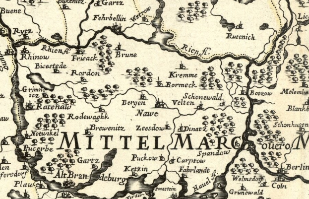 Detailierte Vintage-Karte von Mittelmarc, Deutschland, zeigt Städte, Ortschaften und geografische Merkmale mit klassischem Text.