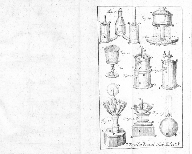 Eine Seite aus einem Buch mit einer Zeichnung verschiedener Laborgeräte, einschließlich eines Glases, sowie begleitendem Text.