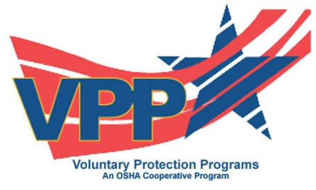 Plakat mit dem Titel "Voluntary Protection Programs: An OSHA Cooperative Program" und einem Logo mit einem Stern auf einem weißen Hintergrund.