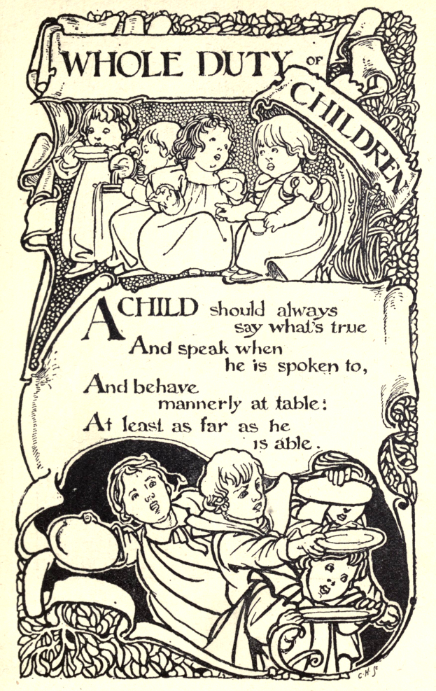 Ein leuchtend gelbes Plakat mit einer Gruppe strahlender Kinder verschiedenen Alters und Geschlechts und der fetten Schrift 'Whole Duty of Children' in schwarzer Schrift.