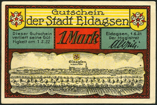 Alte deutsche Zigarettenkarte mit einer Landschaftsszene und beschreibendem Text.