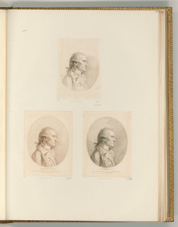 Offenes Buch mit drei detaillierten, lebensechten Porträts von George Washington, die den Betrachter anblicken, mit sichtbarem Text auf den Seiten.