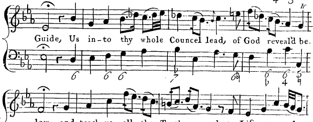 Ein Notenblatt mit dem Text "Führe uns in deinen ganzen Rat, Gott offenbart sei" und Notenschrift.