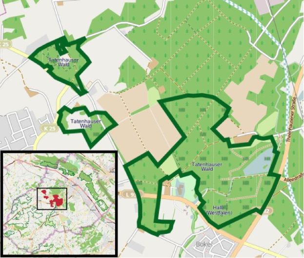 Karte von Tutenhausen, Deutschland, die einen grünen Bereich markiert, der den Standort eines Parks kennzeichnet.